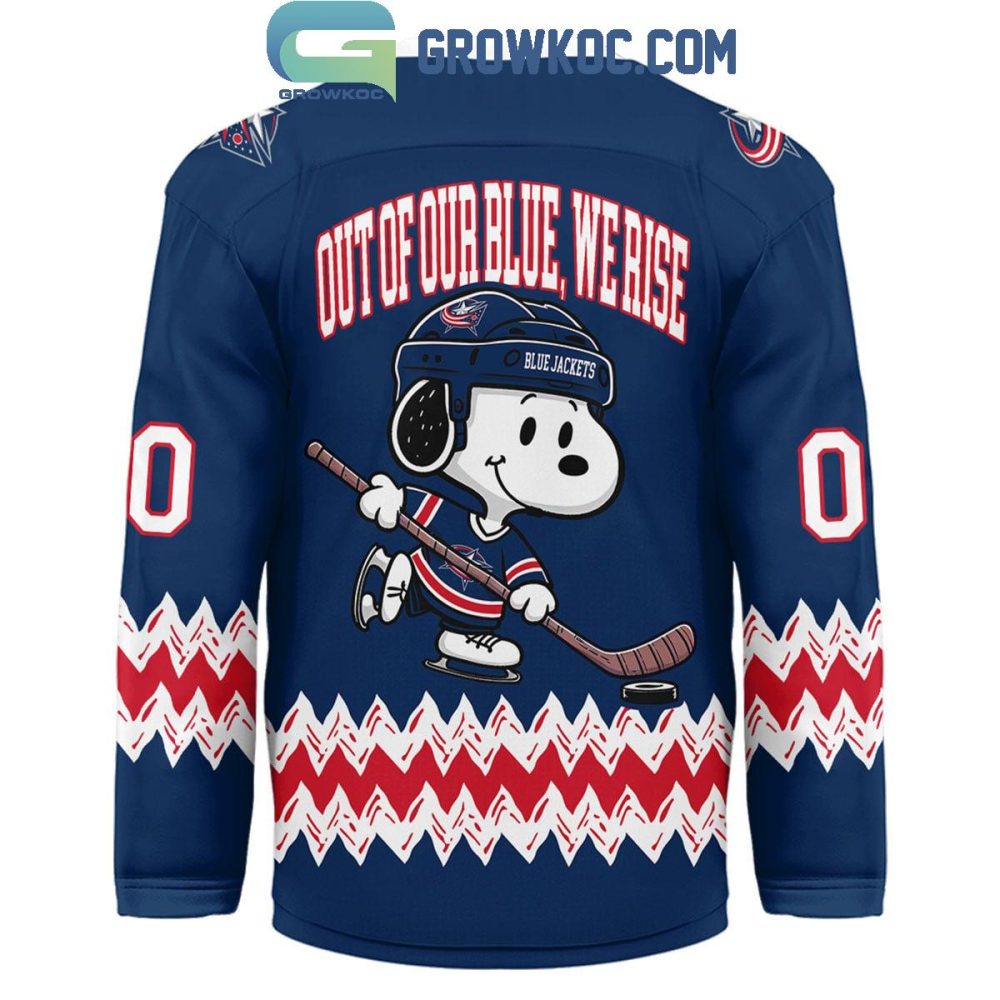 Columbus Blue Jackets Snoopy Peanuts Out Of Our Blue We Rise Hockey Jersey