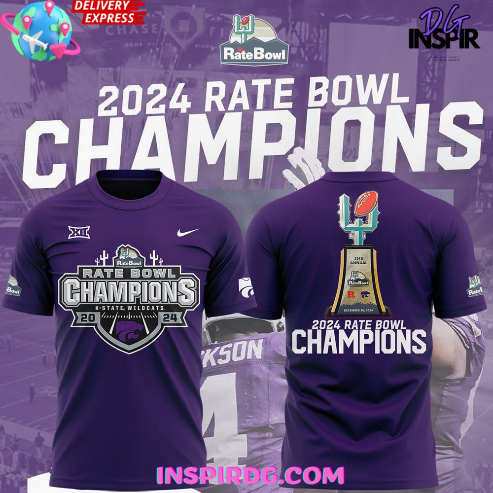 Kansas State Wildcats 2024 Rate Bowl Champions Purple T-Shirt