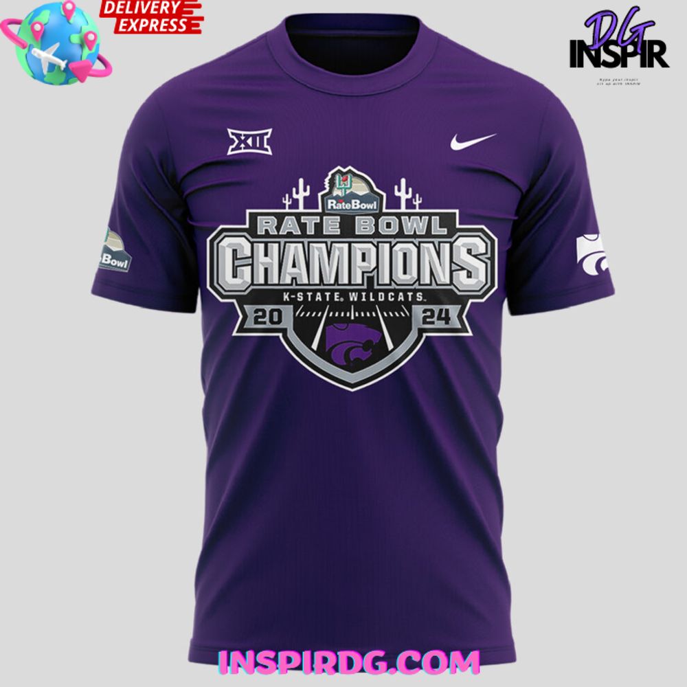 Kansas State Wildcats 2024 Rate Bowl Champions Purple T-Shirt