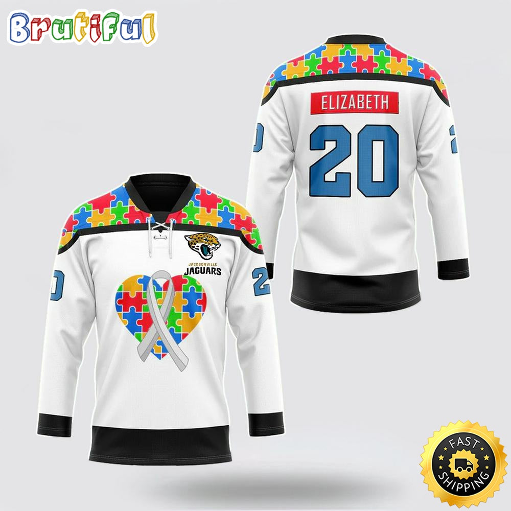Personalized NFL Jacksonville Jaguars Hockey Jersey Autism Awareness Nfl Hockey Jersey For Fans