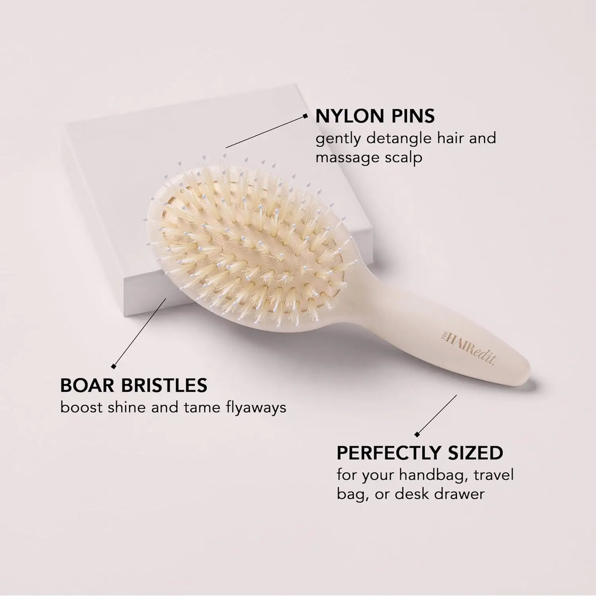 Mini Boar Bristle Travel Hairbrush for Smooth Shiny Hair, Detangles Tames Flyaways, Ideal Dry Hair Care