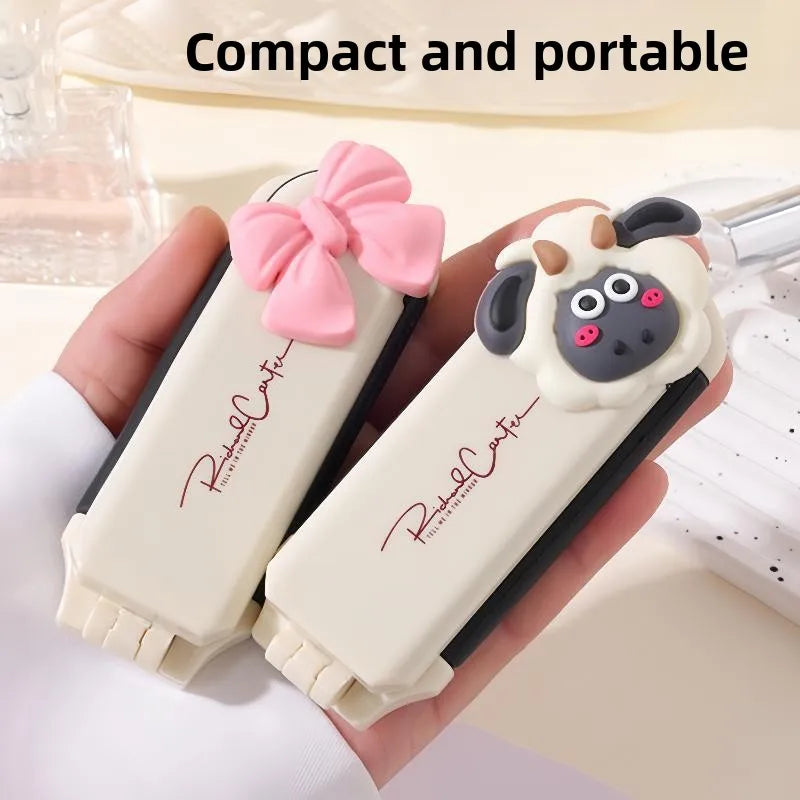 Portable Folding Hairbrush Massage Comb Long Hair Airbag Ladies Girls Stylish Air Cushion Comb Compact Mirror Integrated