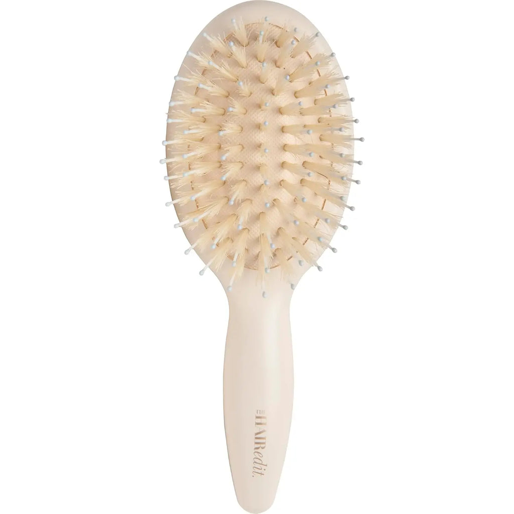 Mini Boar Bristle Travel Hairbrush for Smooth Shiny Hair, Detangles Tames Flyaways, Ideal Dry Hair Care