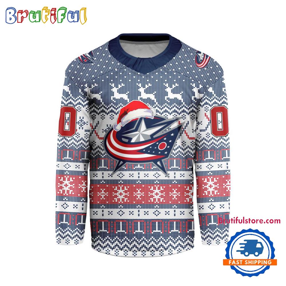 Columbus Blue Jackets 2025 Nhl Christmas Personalized Hockey Jersey Design